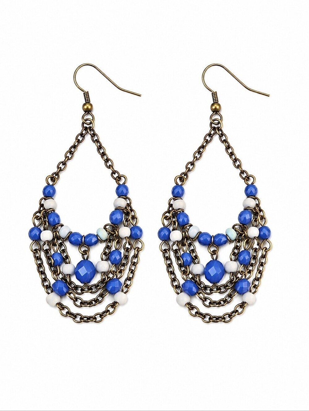 VTG Chain Beaded Chandalier Dangle Hook Earrings